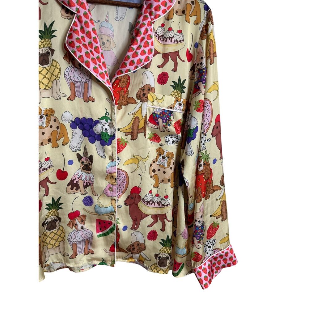 Karen Mabon Dogs Desserts Long Sleeve Pajama Top Strawberry Piping Womans Large - Picture 3 of 12